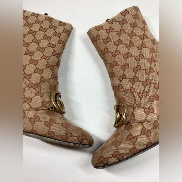 Gucci GG Monogram Victoire 95mm Ankle Boots Beige Ruggine Rust Size EU 39 - Picture 6 of 16